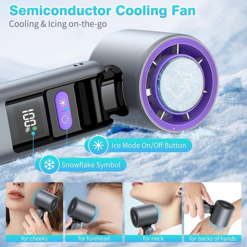 Portable Handheld Fan, 100-Speed Semiconductor Refrigeration Fan, High-Speed Folding Mini Portable Fan for Cooling & Ice Application