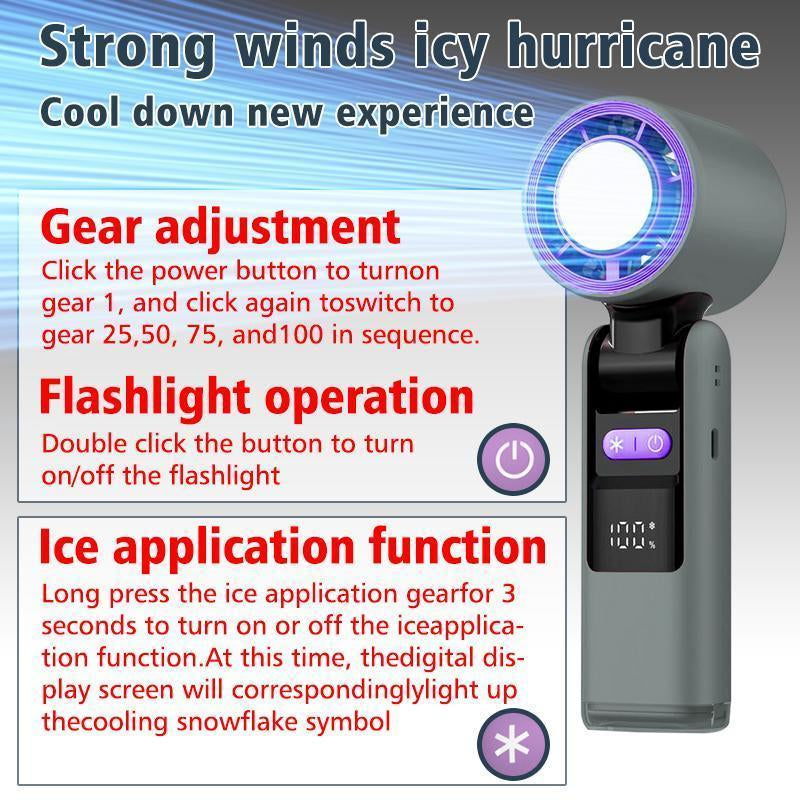 Portable Handheld Fan, 100-Speed Semiconductor Refrigeration Fan, High-Speed Folding Mini Portable Fan for Cooling & Ice Application